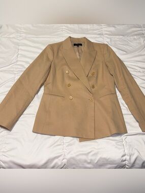 Talbots Tan Blazer Jacket Linen Blend Double Breasted Button Size 8 Tan Camel